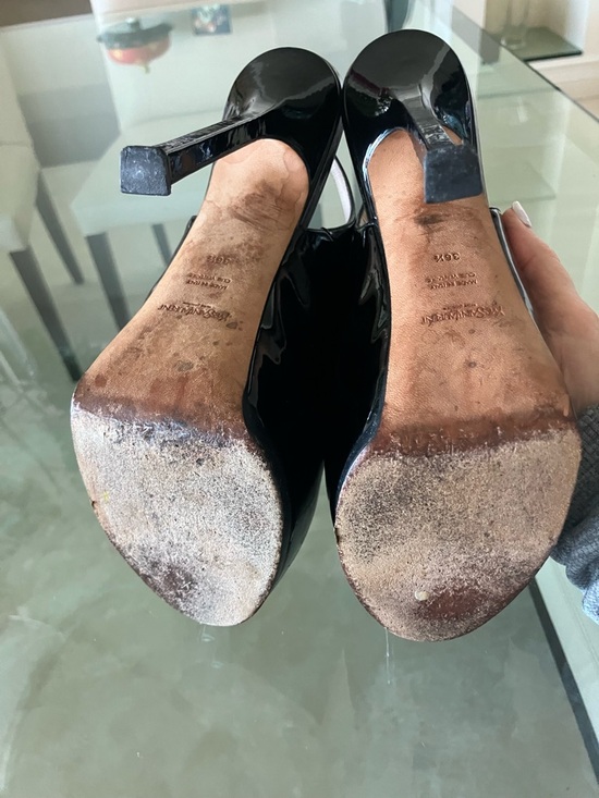 Yves Saint Laurent Black Patent Platform Slingback Heels